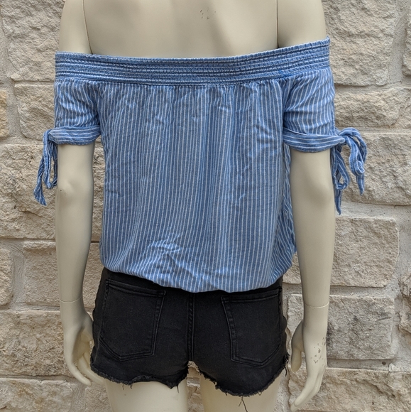 Kendall and Kylie Blue Striped Tie Blouse - Picture 8 of 12